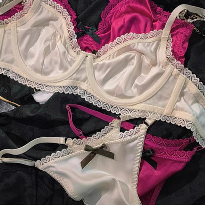 #173 Women Underwear Set Ice Silk Sexy Lace See