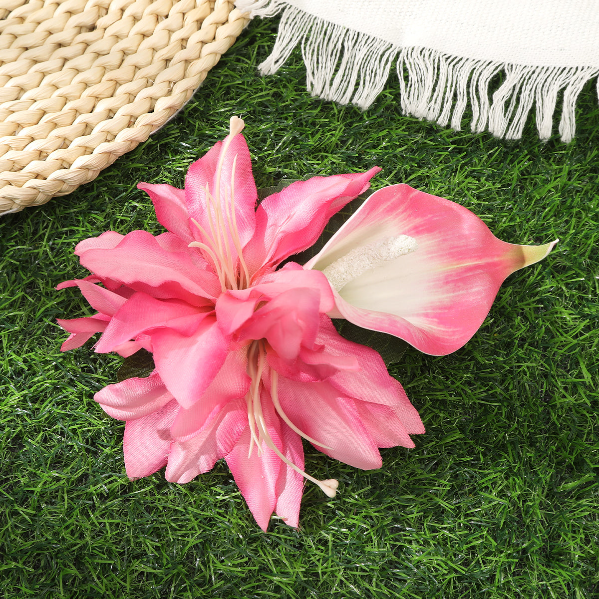 #72 AWAYTR Artificial Pink Flowers Hairpin Party Flower