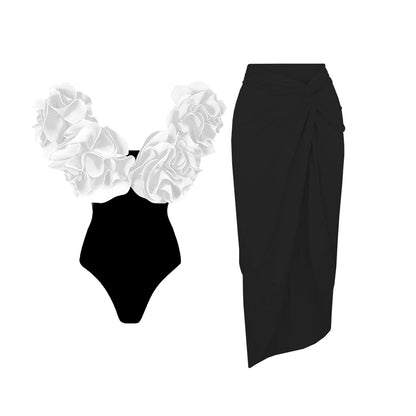 #50 High Quality Luxury Woman Swimsuit Flower Ruffle Solid