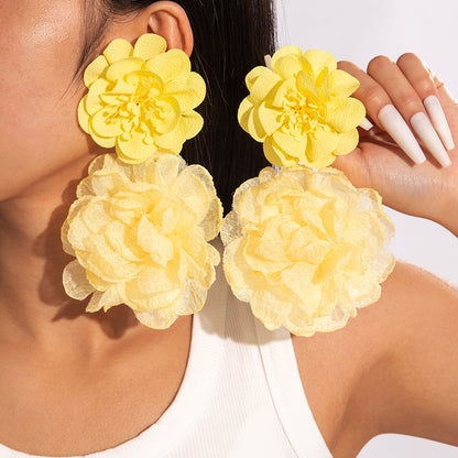 #64 Exaggerated Large Rose Flower Earrings